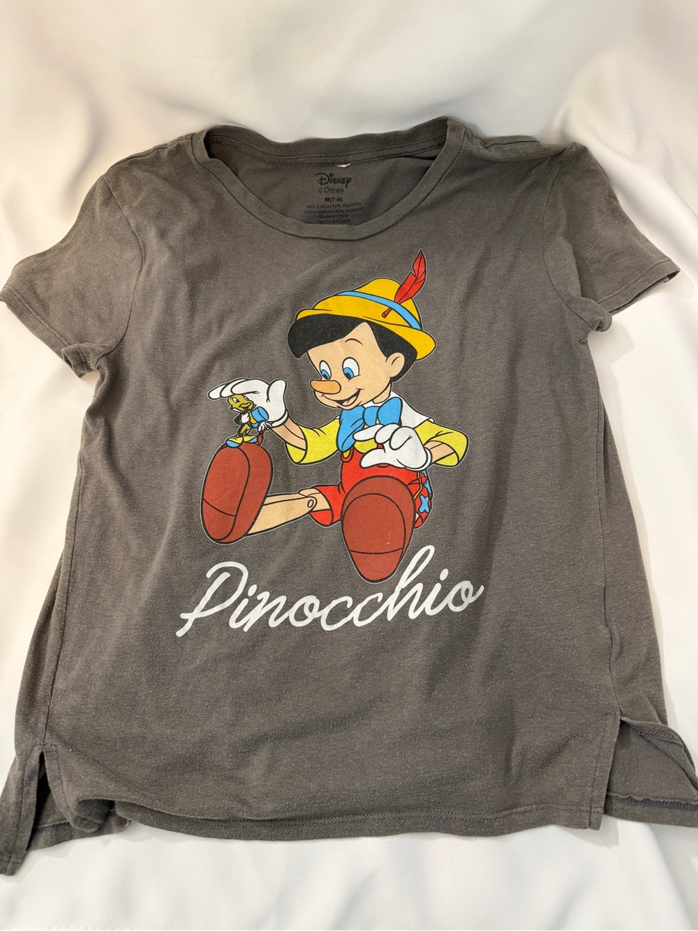 Disney Pinocchio Graphic Tee in Charcoal with Red & Yellow Accents